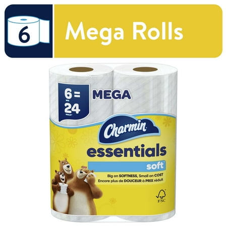 Charmin Toilet Paper Essentials Soft, 6 Mega Rolls