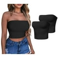 thumbnail image 6 of Lovskoo Womens 2 Pack Tube Tops Crop Tops Going Out Strapless Basic Backless Bandeau Bra Summer Outfits 2024 Y2K Clothes Black + Black, 6 of 6
