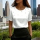 thumbnail image 1 of TaTaai Women's Summer Solid Round Neck Short Sleeve Top, Pearl Embellished Casual Professional Style, Lightweight Soft for Office Daily Wear Gift, 1 of 5