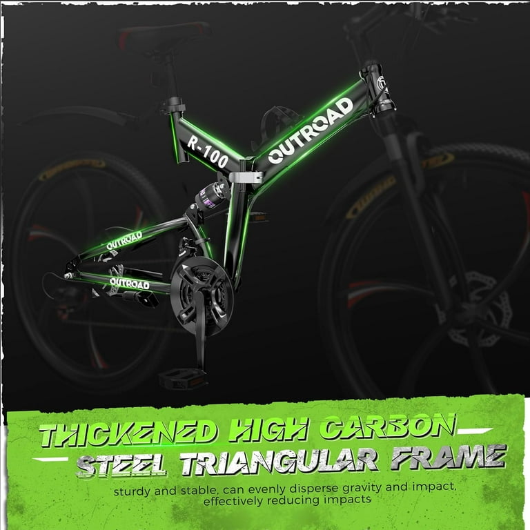 Max4out 26 Inch Folding Mountain Bike, 21 Speed Full Suspension