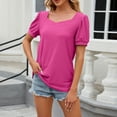 thumbnail image 2 of BLVB Women's Summer Tunic Tops Trendy Square Neck Short Sleeve Dressy Blouse Casual Solid Color Going out Shirts, 2 of 8
