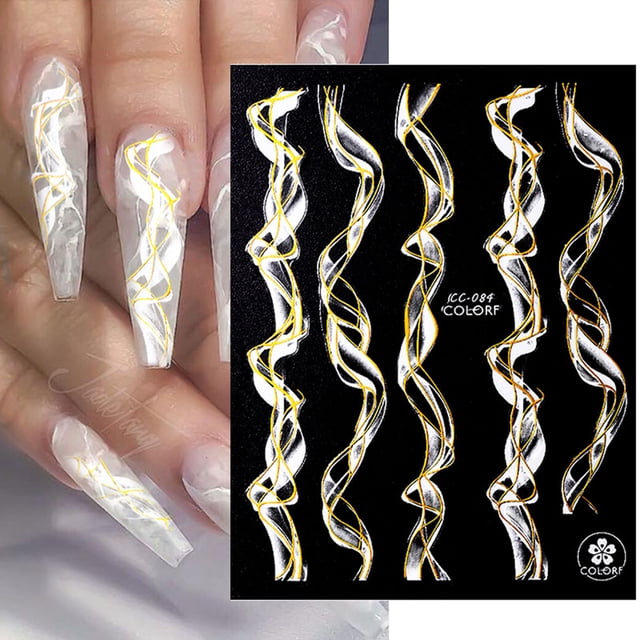 TopLLC Nail Stickers Texture Streamer Nail Art Sticker Décoration d'Ongles Accessoires de Design d'Ongles Acrylique Fournitures d'Ongles a Sticker