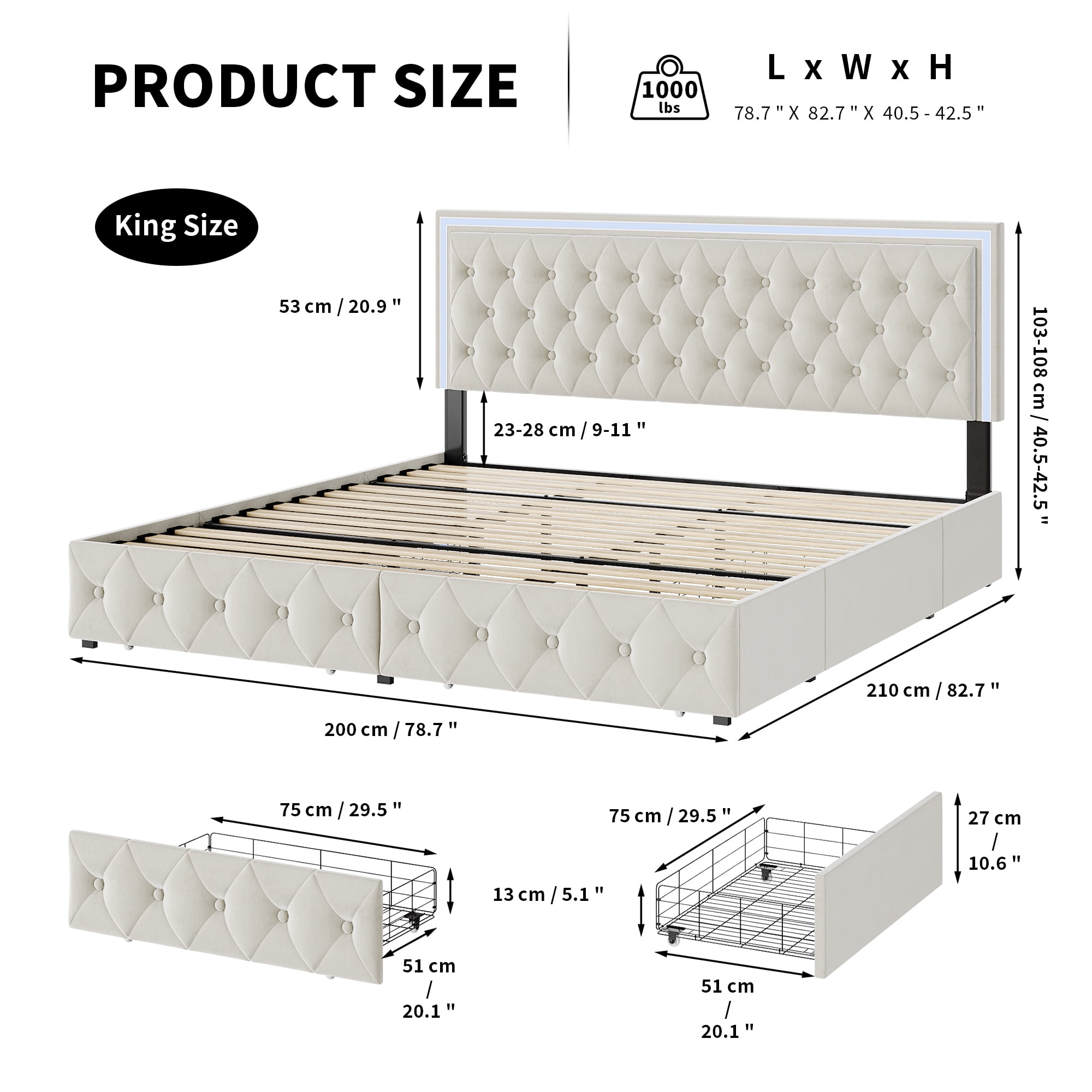 Furniture of America Seboya White King Panel Bed with LED Light