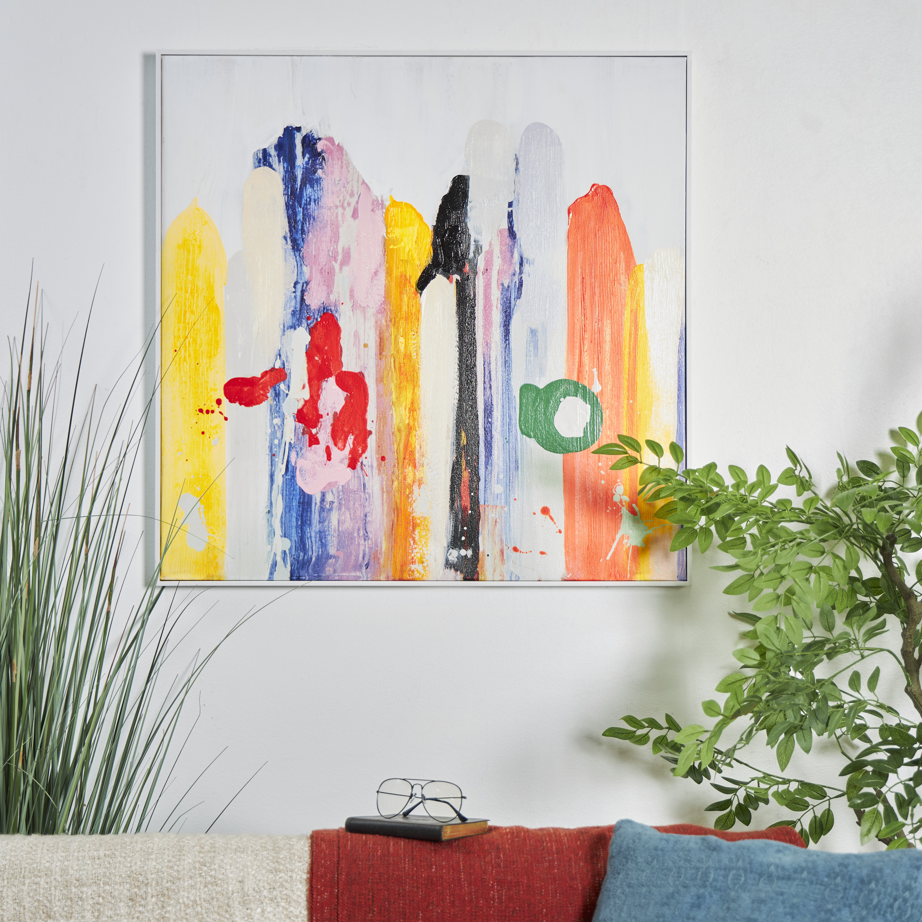 32" x 32" Paint Stroke Unframed Abstract Wall Art with White Frame, by DecMode