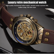 Men's Luxury Automatic Skeleton Watch – Vintage Mechanical Movement with Leather Strap