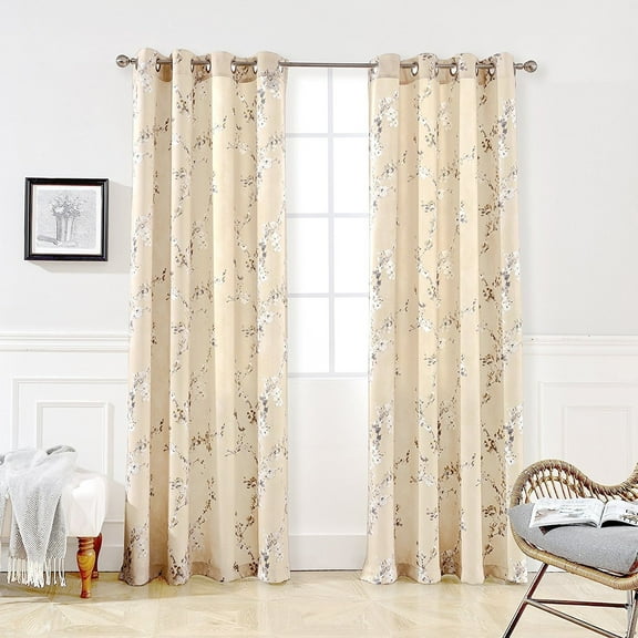 DriftAway Mackenzie Thermal Room Darkening Grommet Unlined Window Curtains Blossom Floral Pattern 2 Panels 54"L x 50"W Blue Gray