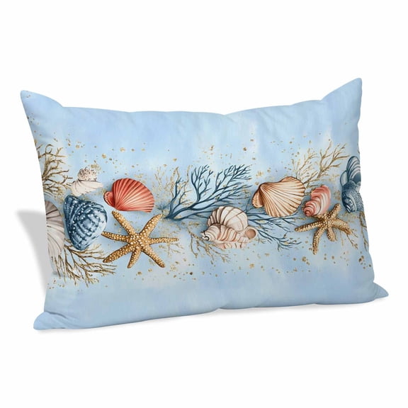 Blue Coastal Pillow Covers King, Summer Nautical Beach Conch Starfish Coral Soft Brushed Microfiber Breathable Throw Pillow Covers, Pillowcase with Zipper for Couch Sofa Bedroom Living Room 20"x36"