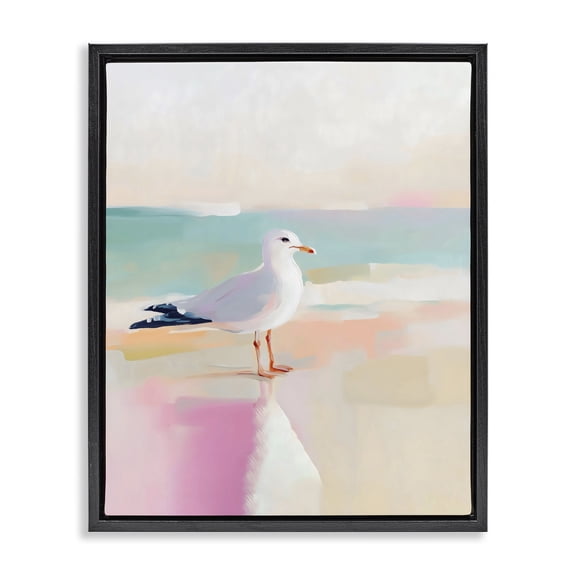 Stupell Industries Contemporary Seagull Beach Tranquil Reflection Black Floating Frame Canvas Art, 17 x 21, by The Prints Vibe