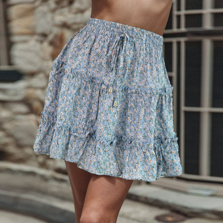 adviicd Skirts for Women Skirt Patterns for Sewing Women Casual Bohe Print  Ruffled Waist Women Short Summer Floral Beach Skirt Leggings for Women