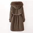 thumbnail image 4 of QIPOPIQ Parka Jacket Women Clearance Drawstring Waist Fuzzy Trim Hooded Heavyweight Winter Coat Plus Size Long Jacket Faux Fur Hood Puffer Jacket Coffee S, 4 of 4