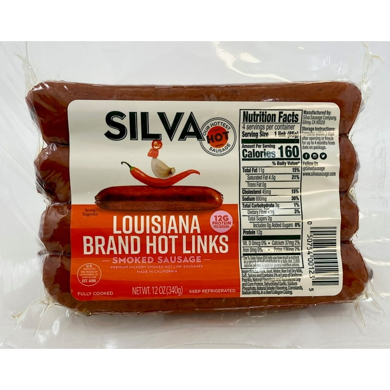 Silva Louisiana Brand Premium Hickory Smoked Hot Links: Nutrition &  Ingredients