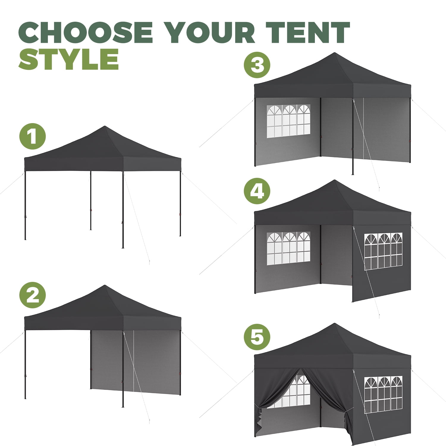 BaPiPro 10'x10' Pop Up Canopy Tent with 4 Removable Sidewalls, Adjustable Height Instant Outdoor Canopy, Portable Sun Shade Shelter with 4 Sandbags, Easy Setup for Parties, Camping, Events, Gray
