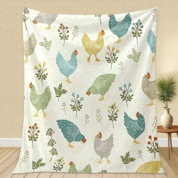 Hen Chicken Family Throw Blanket Gifts for Chicken Lovers Warm Ultra-Soft Micro Flannel Blanket for Bed Couch Living Room 60"x50"