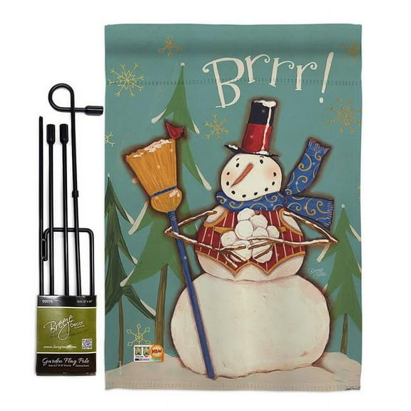Breeze Decor BD-WT-GS-114159-IP-BO-D-US18-WA 13 x 18.5 in. Winter Snowman Brrr Wonderland Impressions Decorative Vertical Double Sided Garden Flag Set with Banner Pole