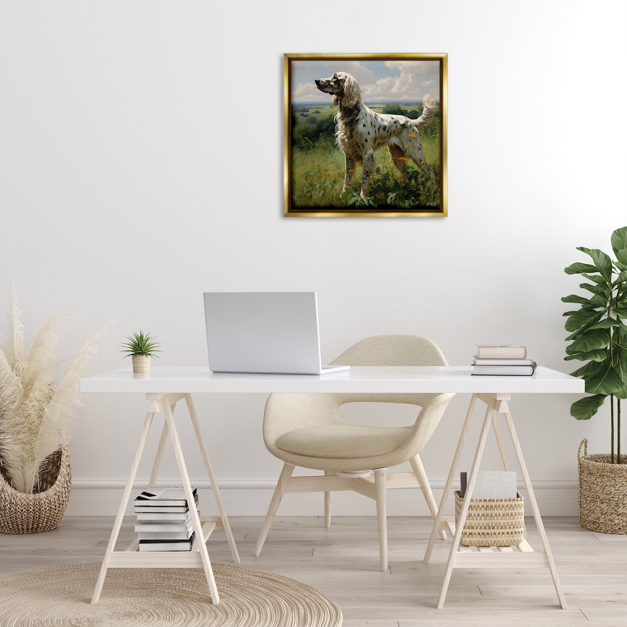 Stupell Industries Dalmatian Dog in Countryside Animals & Insects Painting Gold Floater Framed Canvas Art Print Wall Art, 25 x 25