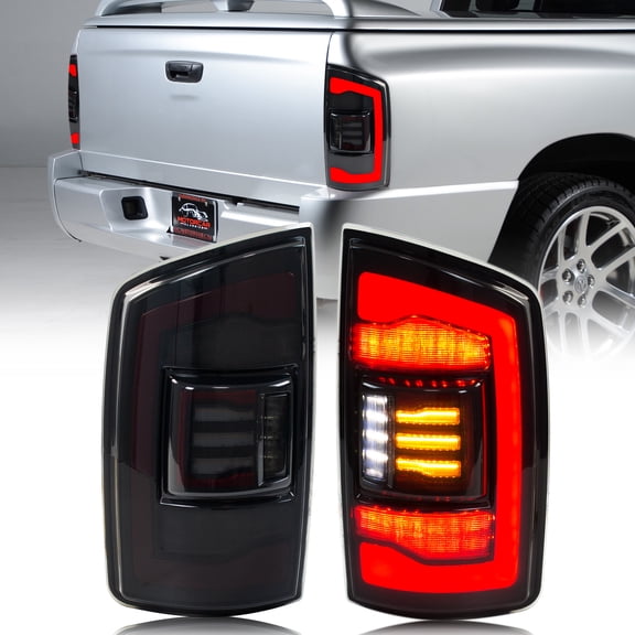 LED Tail Lights compatible with 2002-2006 Dodge ram 1500; 2003-2006 ram 2500 3500 Rear Lamps with Running Light Start-up Animation Assembly (Smoke Lens)