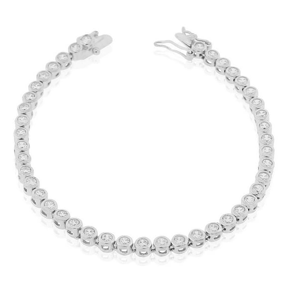 925 Sterling Silver Bezel-Set Clear Round CZ Tennis Bracelet, 7"