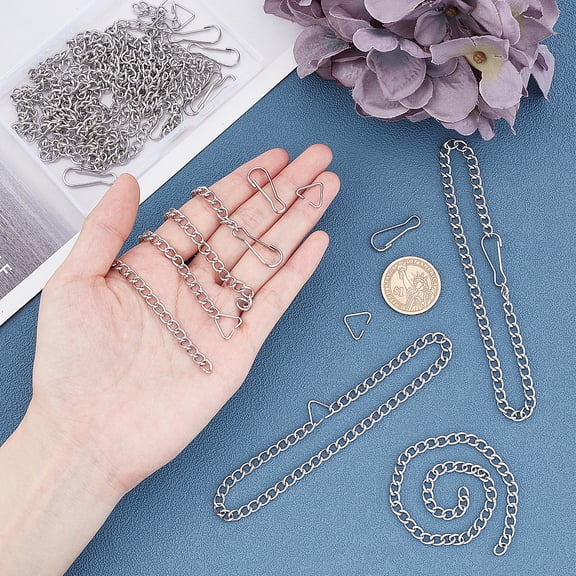 1box 304 Stainless Steel Chain Garment Decoration Making Kits Including Curb Chains & Keychain Clasp Findings & Buckle Clasps Stainless Steel color Chains: Link: 5x7x2mm 10strands/set