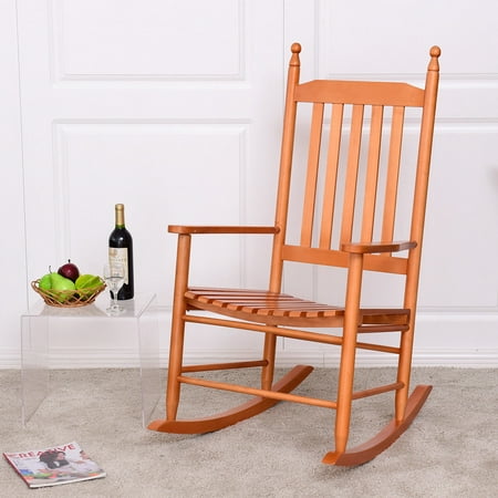 Gymax Wooden Rocking Chair Porch Rocker Armchair Balcony Deck Garden Furniture (Best Wooden Rocking Chair)