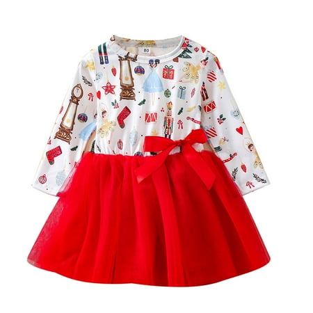 

Girls Fashion Dresses Print Toddler Girls Kids Baby Patchwork Princess Dress Clothes Christmas Tulle Girls Dress&Skirt