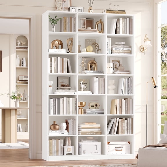 Hiphuta 21-Cube Bookcase, 86"H Tall Wooden Bookshelves for Bedroom, Living Room and Office, Freestanding Display Shelves Cube Organizer, white
