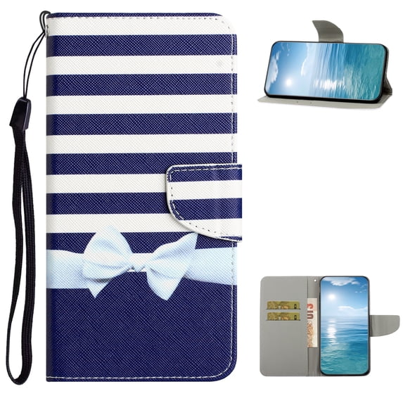 Allytech Case for Samsung Galaxy S20 5G 6.2", Flip Kickstand PU Leather Credit Card Slots Wrist Strap Magnetic Closure Case with Hand Strap for Galaxy S20 2020, Blue Bow