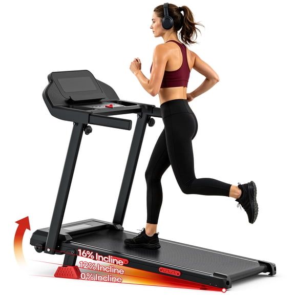 Portable 15% Incline Folding Treadmill for Home, 3.0HP Motor, 400LB Capacity, Walking Pad with Handrails & 3 LED Displays
