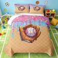 thumbnail image 2 of Manfei Cartoon Baseball Twin Quilt Set, Sports Twin Coverlet Set, Hot Pink Sky Blue Tan, Polka Dots Reversible 2-Piece, 1 Bedspread and 1 Pillowcase, 2 of 7
