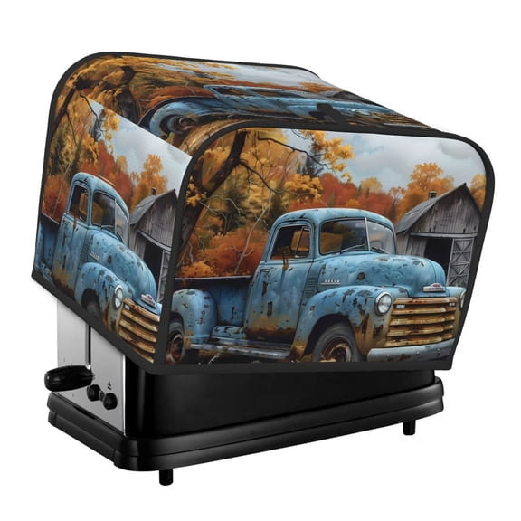 Xecao Rustic Vintage Truck Autumn Print 4 Slice Toaster Cover with Pockets, Small Appliance Cover, Dust and Fingerprint Protection, Machine Washable