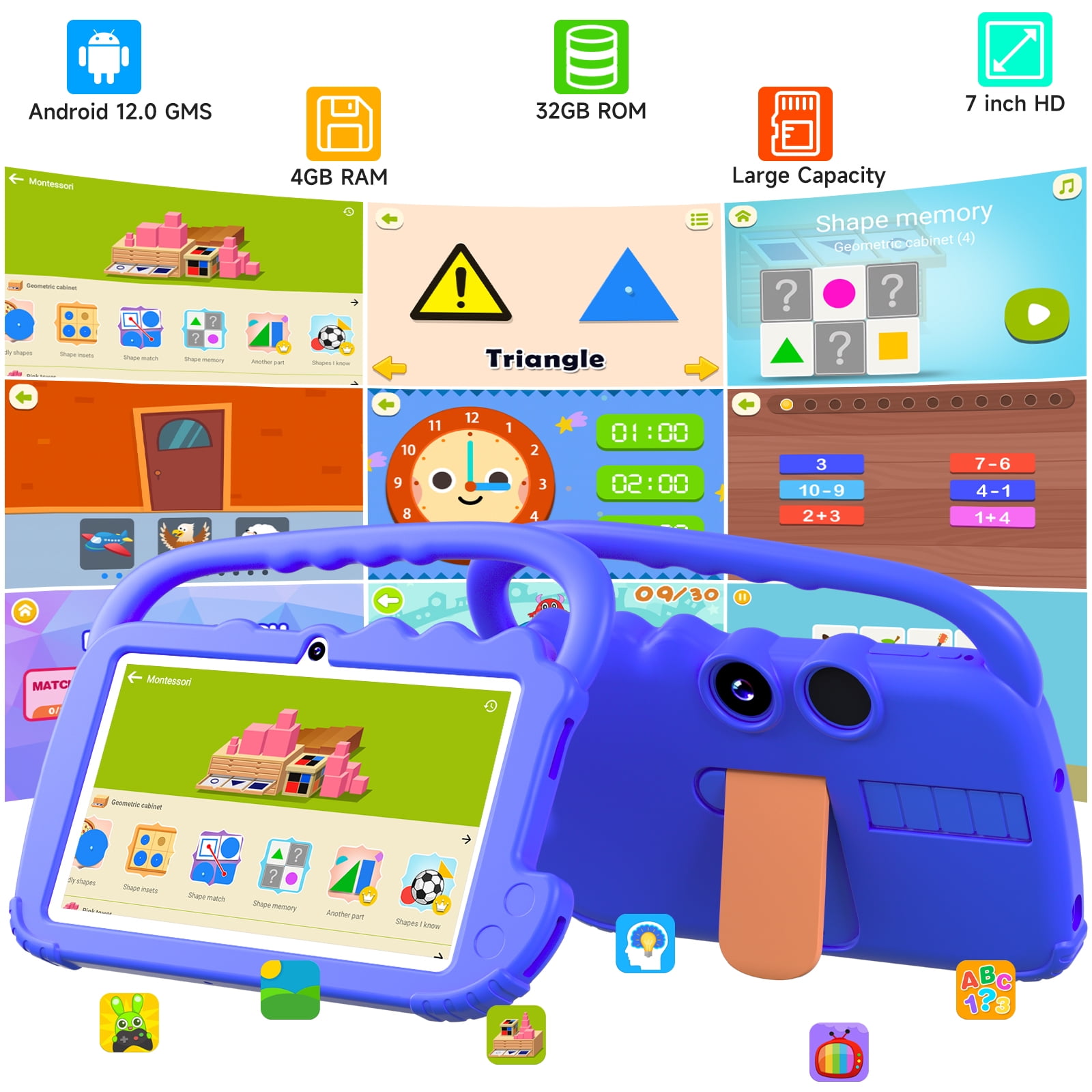 Peicheng Kids Tablet, 7inch 32GB ROM, Android 12, Wi-Fi