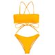 thumbnail image 1 of Bikini de dos piezas para mujer, traje de baño de color puro sin espalda, transpirable, de corte alto, con lazo en la espalda, color amarillo albaricoque S, 1 of 8