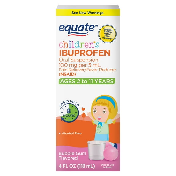 Equate Children's Ibuprofen Oral Suspension 100 mg per 5 mL (NSAID), Bubble Gum Flavor, 4 Fluid ounce (US)