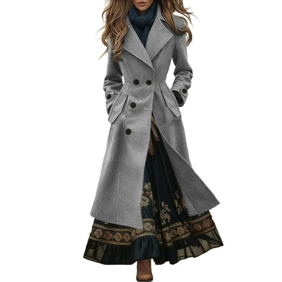 Western Style Double Blend Coat Winter Warm Long Trench Overcoat Fashion Outerwear For Ladies Casual Fall And Jacket Classic Elegant Design winter clothing for women