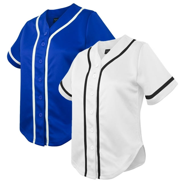 TOPTIE Lot de 2 Chandails de Baseball pour Femmes Chandails de Softball Chemises à Boutons - Bleu Blanc - m