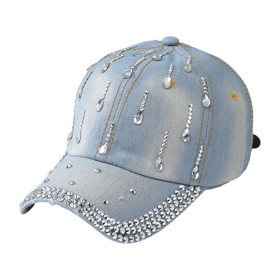 Yoetaun Unique Baseball Hat Studded Headwear Adjustable Ponytail Hat for Casual and Sports for Men Women Teenagers Light Blue