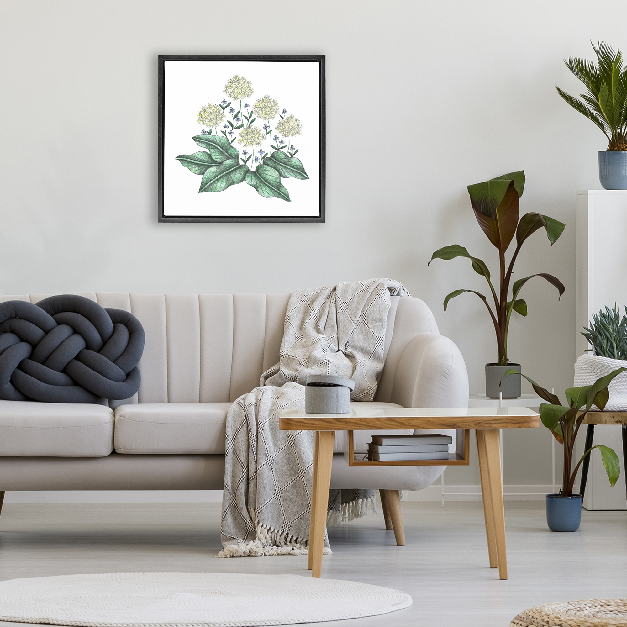 Hello Wildflower Vintage Sketch Black Framed Floater Canvas Wall Art, design by Cecilia Battaini