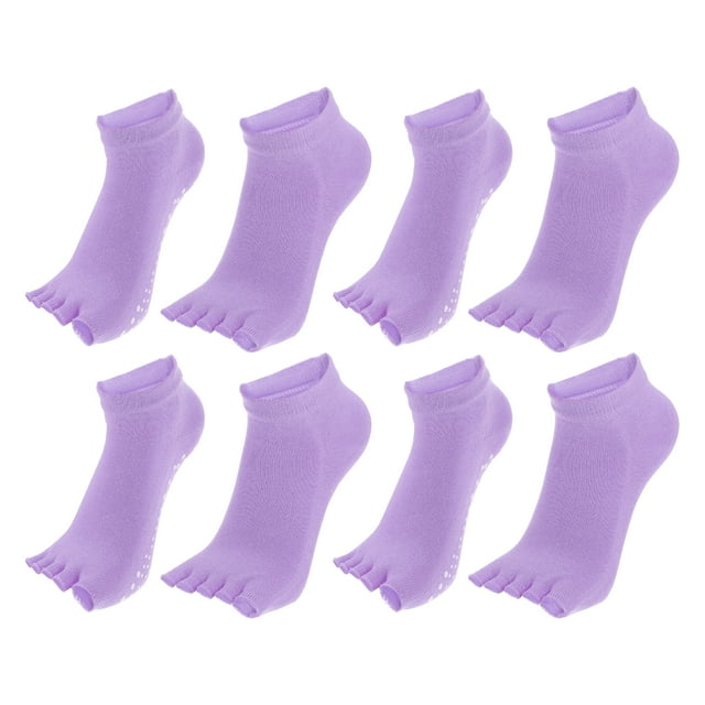 4 pares de calcetines de medio dedo con cinco dedos, unisex, antideslizantes, pegajosos, de ajuste diario, color morado