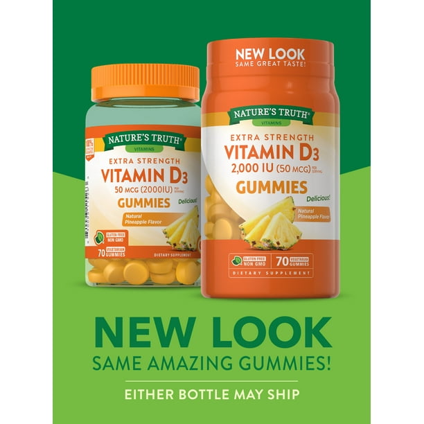 Vitamin D3 Gummies | 2000 IU | 50MCG | 70 Count | Vegetarian, Non-GMO, Gluten Free | Pineapple Flavor | by Nature's Truth
