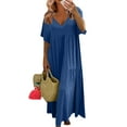 thumbnail image 2 of TrdSipl Womens Plus Size Maxi Summer Dresses Flowy Swing Tiered Dress Casual Dressy Loose Vneck Short Sleeve Dresses Blue 4XL, 2 of 7