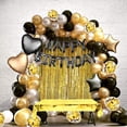 thumbnail image 3 of Decoración de fiesta de cumpleaños de oro rosa, pancarta de feliz cumpleaños, cortina con flecos de oro rosa, mantel de aluminio, globos de confeti de papel de aluminio con forma de corazón y, 3 of 7