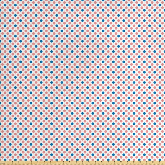 Abstract Upholstery Fabric by the Yard, Symmetrical Polka Dots Cheerful Rhythmic Colorful Dots and Circles, Decorative Fabric for DIY and Home Accents, Sea Blue Pastel Pink by Ambesonne