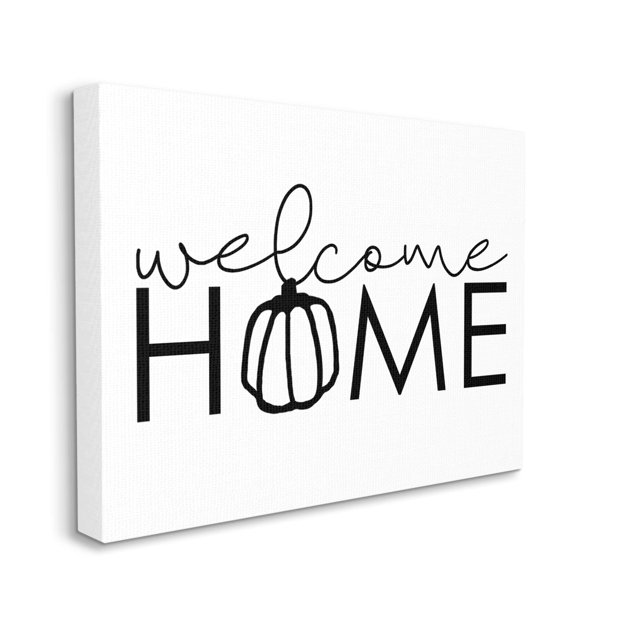 Welcome Home Autumn Typography Phrase Pumpkin Motif Inspirational Graphic Art Gallery-Wrapped Canvas Print Wall Art