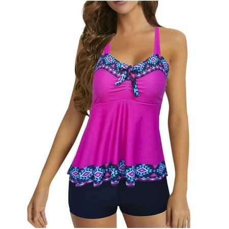 Oplxuo Women s Tankini Swimsuit Halter Flwoy Swim Tank Tops with Boyshorts Two Piece Bathing Suit Athletic Beach Outfit
