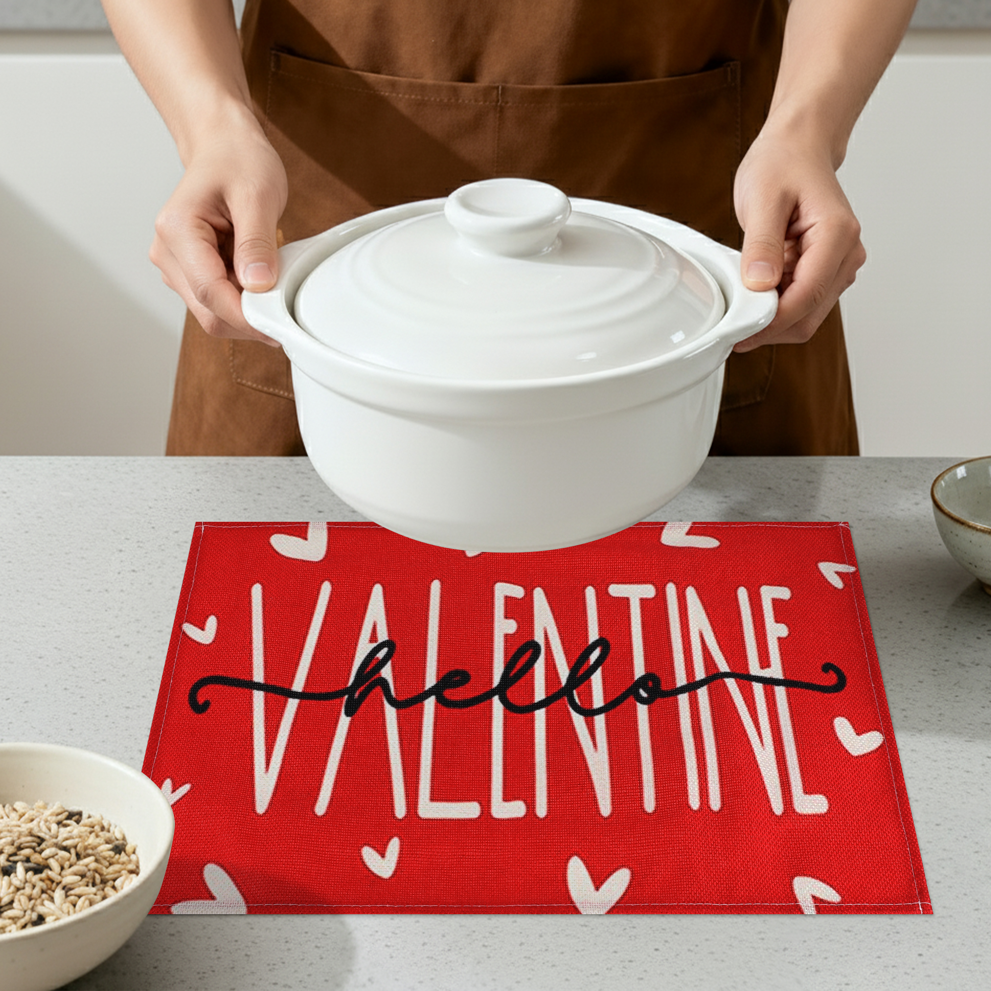 Unique Bargains Set of 6 Love Hearts Placemats for Anniversaries Valentine