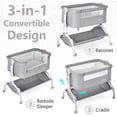 thumbnail image 5 of INFANS 3 in 1 Baby Bassinet, Folding Bedside Sleeper Crib with Mattress Pad, Height Angle Adjustable, Portable Rocking Cradle with Wheels Storage Basket Travel Bag for Infant Newborn (Gray), 5 of 9