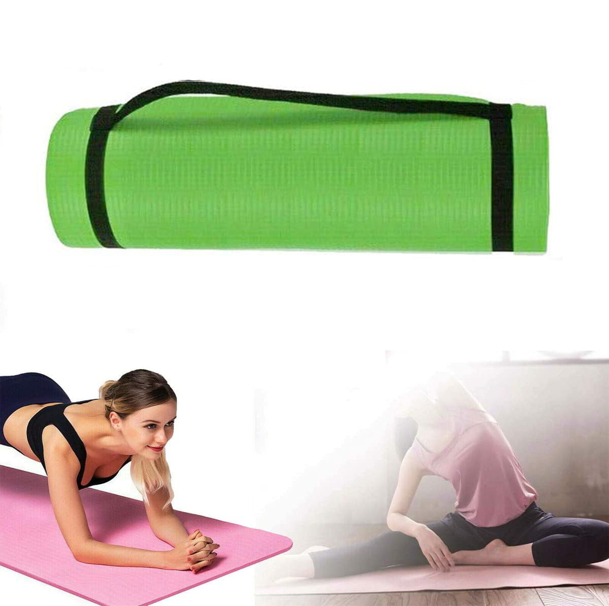 Exercise Yoga Mat Gymnastic 15mm Thick Fitness Training Pilates Free Carry strap 