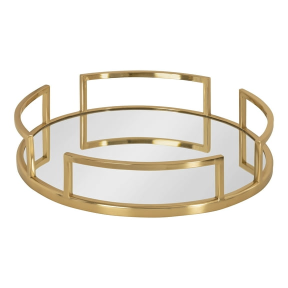 Kate and Laurel Gohana Modern Mirrored Tray, 16 Inch Diameter, Gold, Decorative Round Mirror Tray for Storage and Display