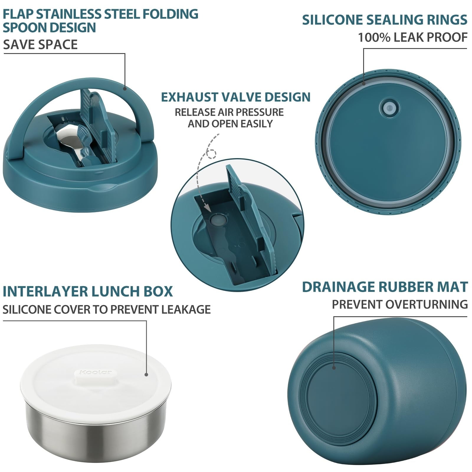 Thermo Food Jar for Hot Food Adults 32OZ Soup Thermo Lunch Containers Wide Mouth Vacuum Insulated Stainless Steel Leakproof Bento Box with Spoon (lake blue)