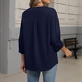 thumbnail image 4 of Button Down Shirts for Women 3/4 Length Sleeve Tops V Neck Blouses Business Casual Outfits Loose Fit Blue 2XL, 4 of 6