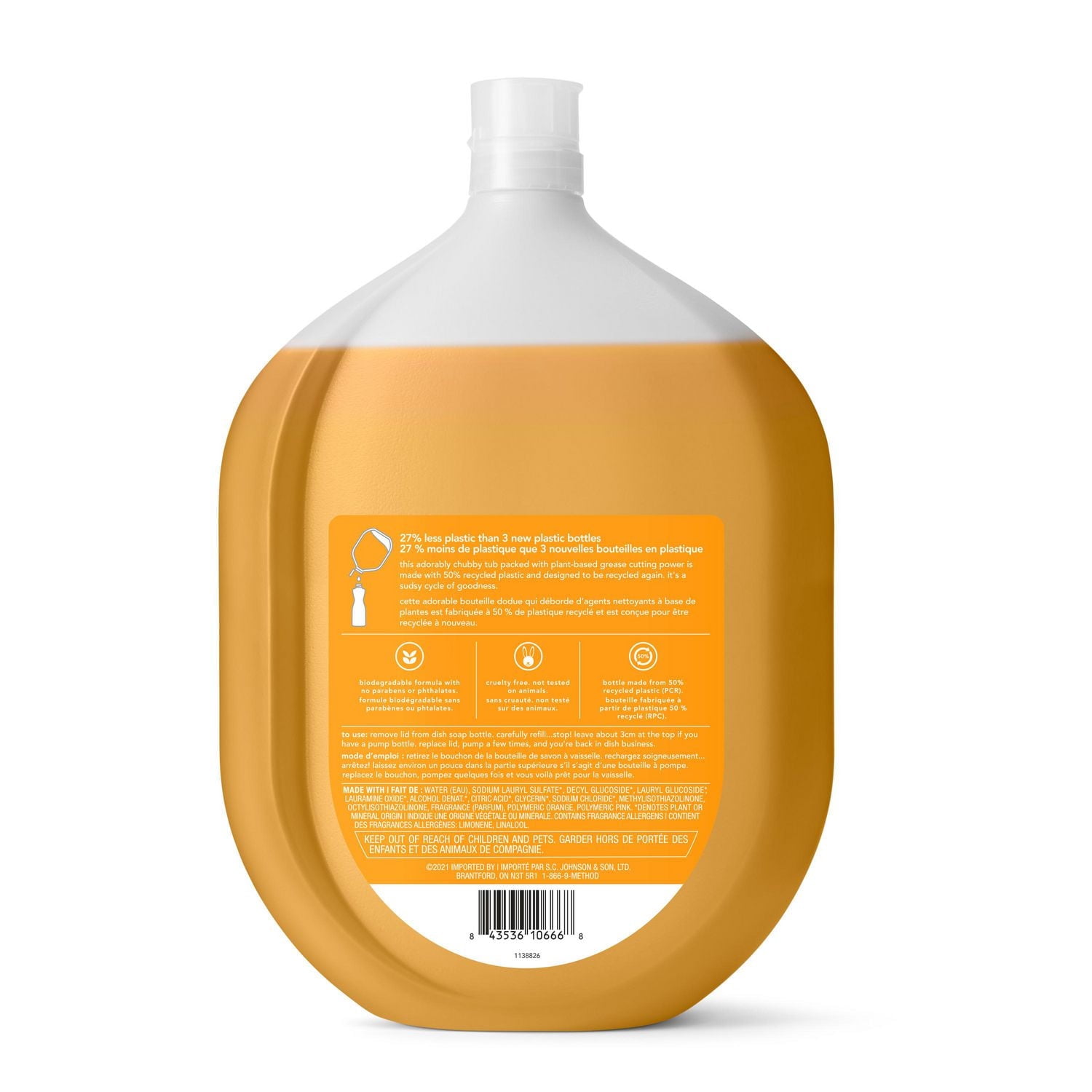 Method Gel Dish Soap Refill, Clementine, 1.6L